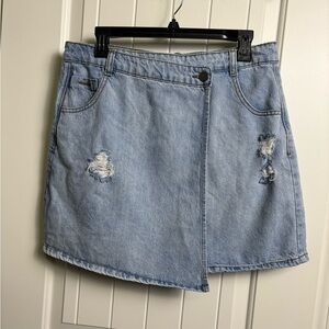 Gianni Bini Light Blue Distressed Denim Mini Skirt